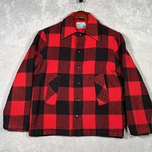 Vintage Maine Guide Jacket Mens M Red Wool Buffalo Plaid Hunting Coat *FLAWS